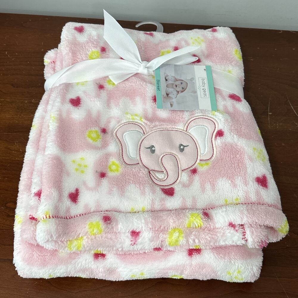 Girls BG Baby Gear Pink Elephant Baby Blanket Security Lovey Fleece 30 x 40 NEW